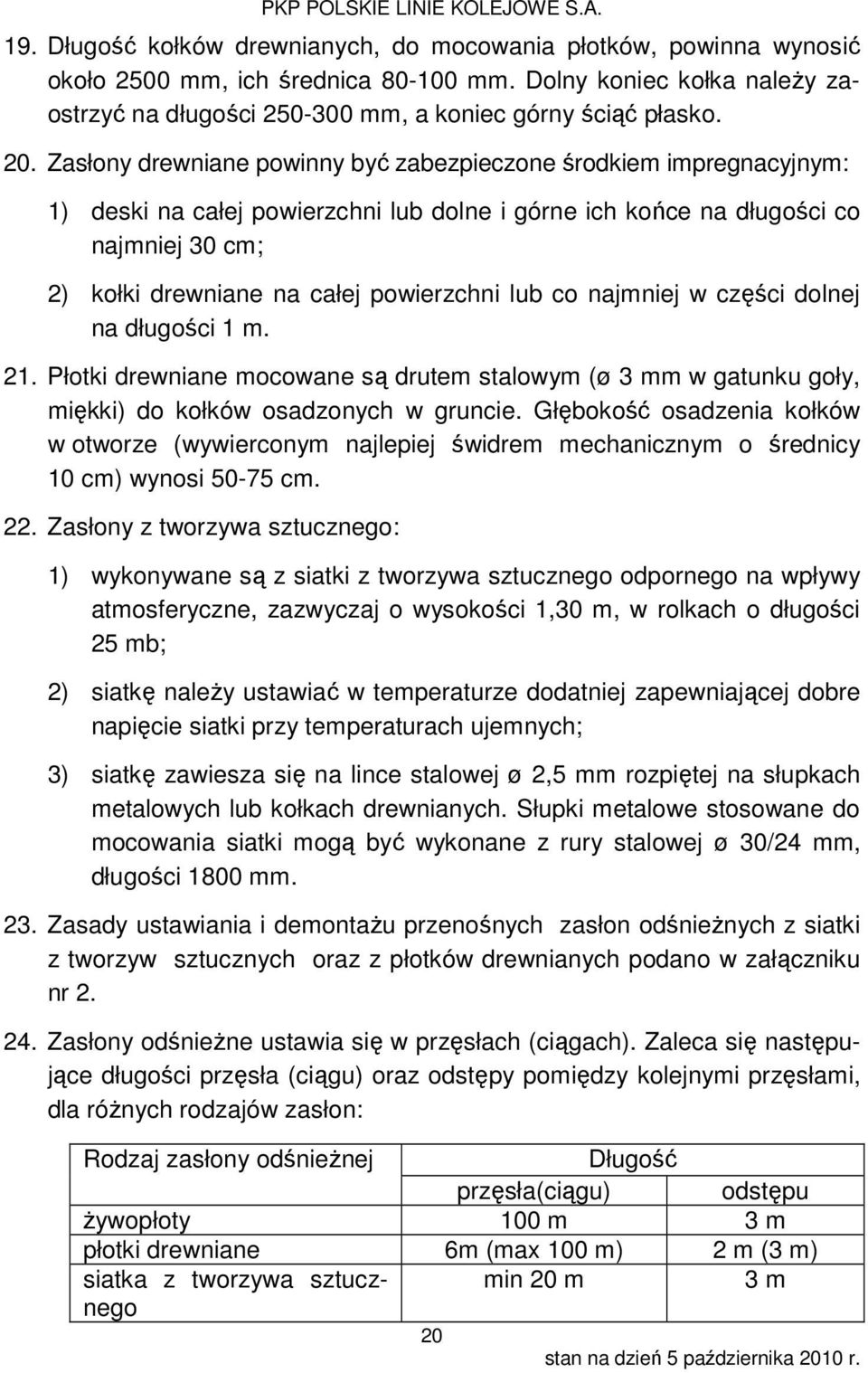 co najmniej w części dolnej na długości m. 2. Płotki drewniane mocowane są drutem stalowym (ø mm w gatunku goły, miękki) do kołków osadzonych w gruncie.