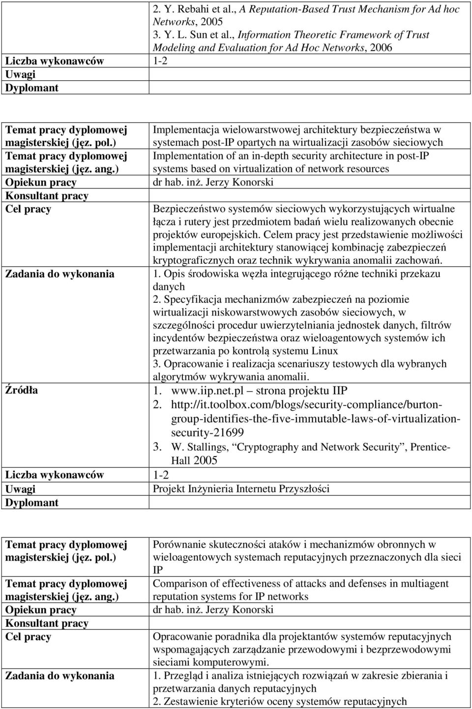 zasobów sieciowych Implementation of an in-depth security architecture in post-ip systems based on virtualization of network resources dr hab. inż.