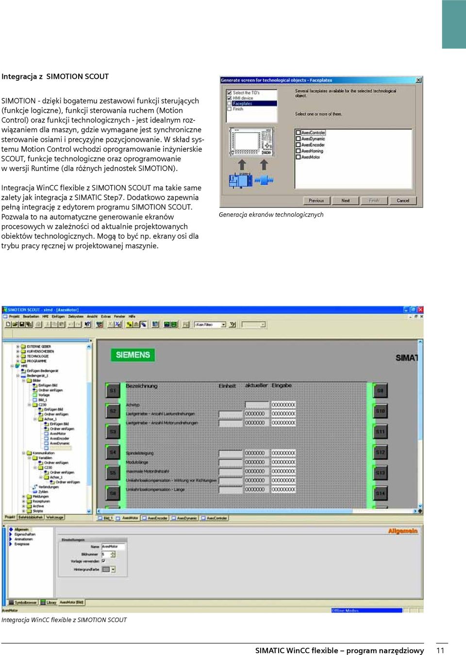 W skład systemu Motion Control wchodzi oprogramowanie inżynierskie SCOUT, funkcje technologiczne oraz oprogramowanie w wersji Runtime (dla różnych jednostek SIMOTION).