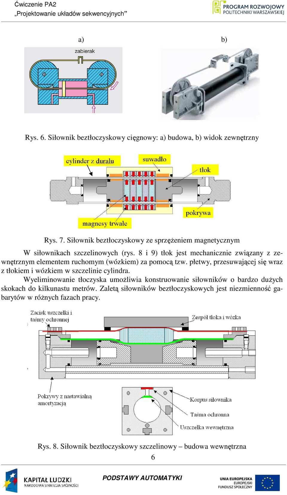 8 i 9) tłok jest mechanicznie związany z zewnętrznym elementem ruchomym (wózkiem) za pomocą tzw.