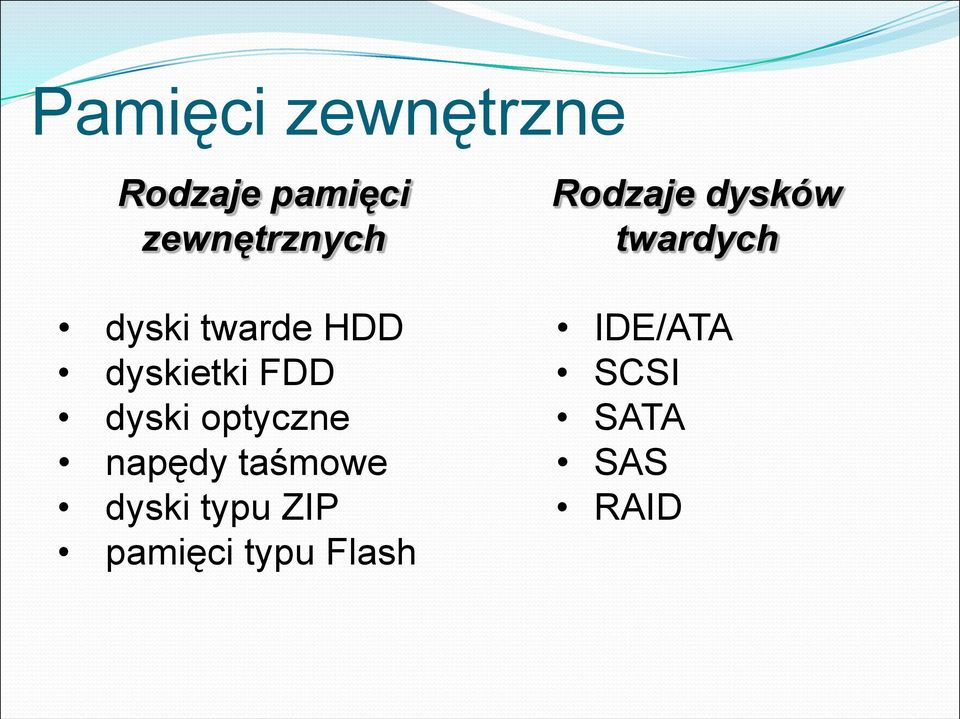 napędy taśmowe dyski typu ZIP pamięci typu Flash