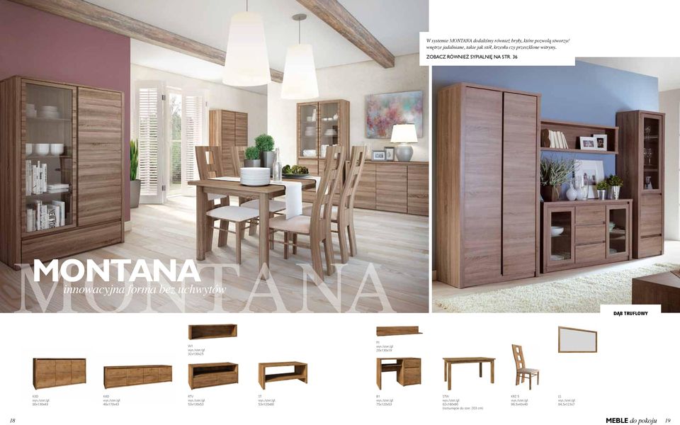 36 montana innowacyjna forma bez uchwytów DĄB truflowy W1 32x130x25 P1 20x130x19 K3D 80x130x43 K4D