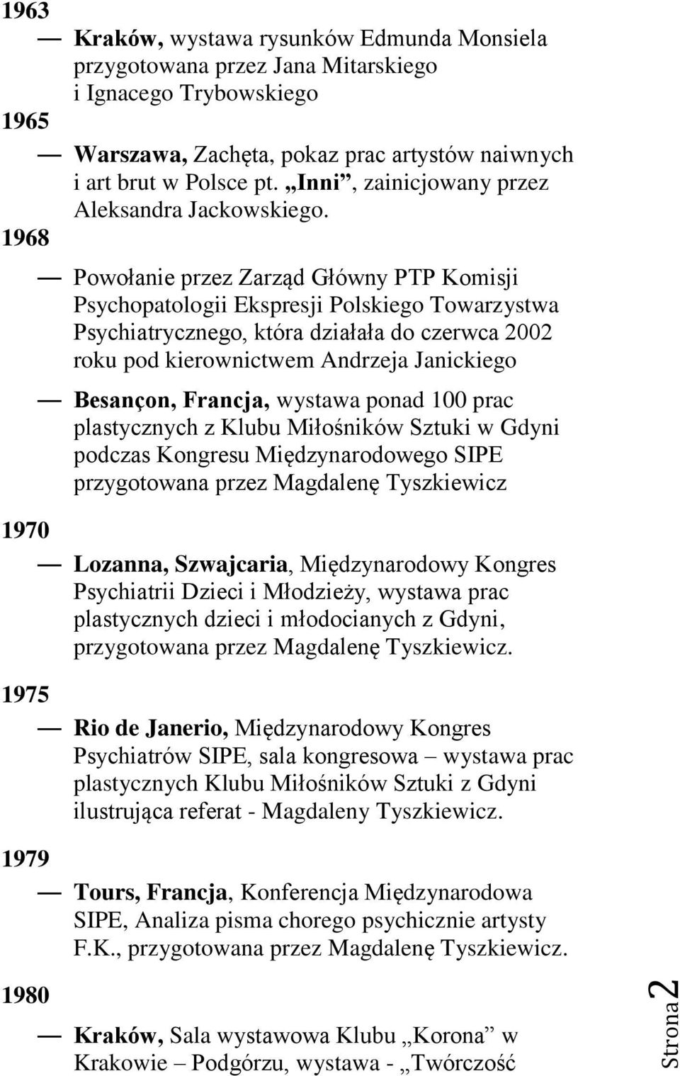 1968 Powołanie przez Zarząd Główny PTP Komisji Psychopatologii Ekspresji Polskiego Towarzystwa Psychiatrycznego, która działała do czerwca 2002 roku pod kierownictwem Andrzeja Janickiego Besançon,