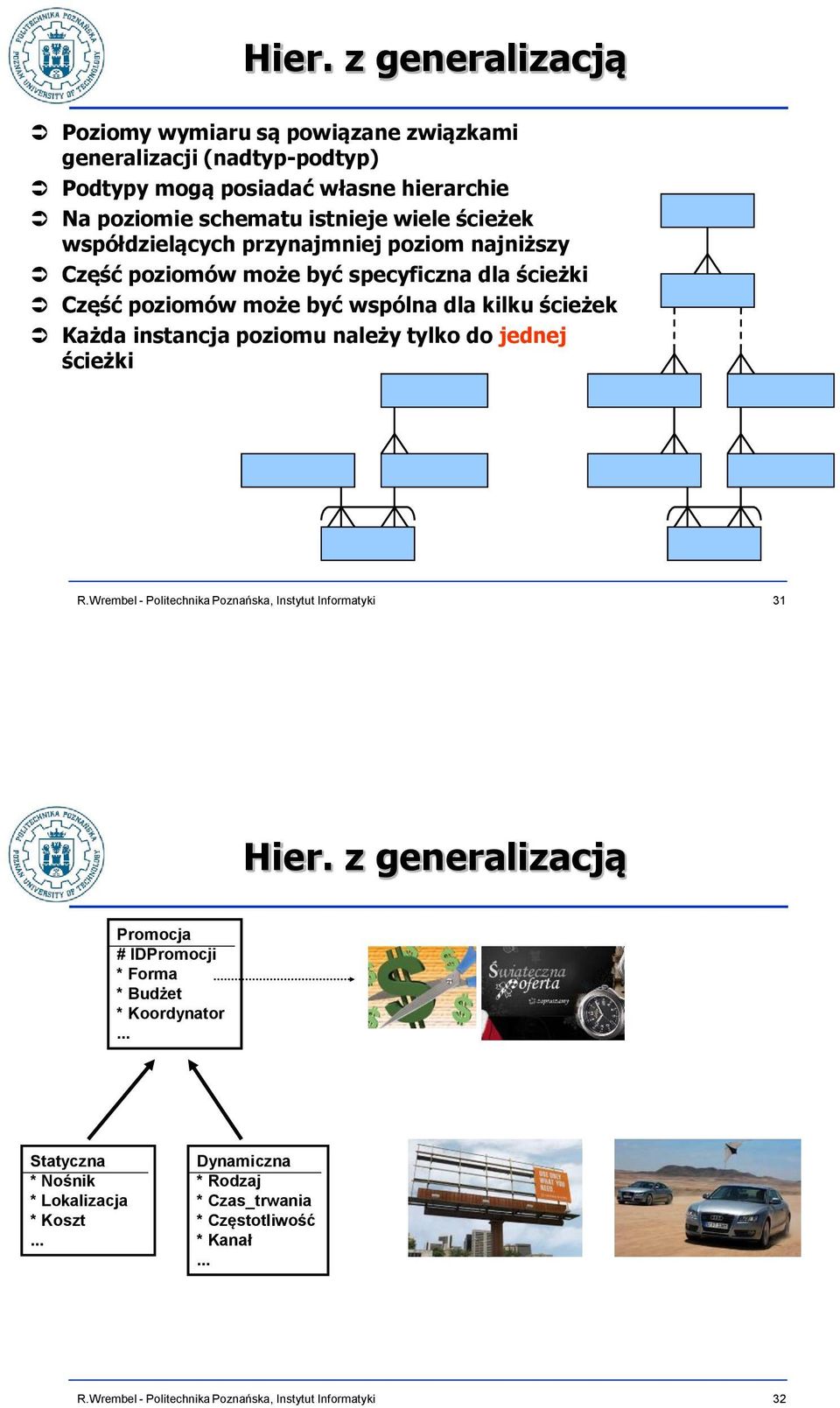 poziomów może być wspólna dla kilku ścieżek Każda instancja poziomu należy tylko do jednej ścieżki 31 Hier.