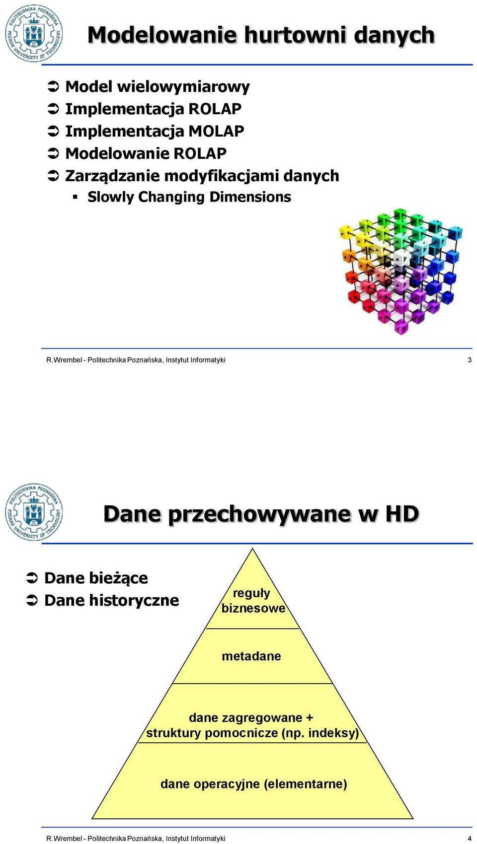 3 Dane przechowywane w HD Dane bieżące Dane historyczne reguły biznesowe metadane