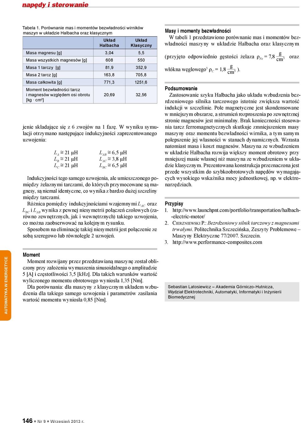 [g] 81,9 352,9 Masa 2 tarcz [g] 163,8 705,8 Masa całkowita [g] 771,3 1251,6 Moment bezwładności tarcz i magnesów względem osi obrotu [kg cm 2 ] 20,69 32,56 jenie składające się z 6 zwojów na 1 fazę.