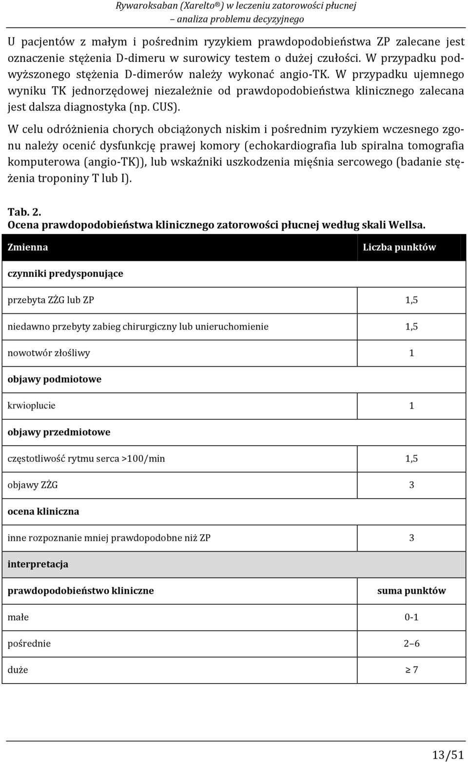 W przypadku ujemnego wyniku TK jednorzędowej niezależnie od prawdopodobieństwa klinicznego zalecana jest dalsza diagnostyka (np. CUS).