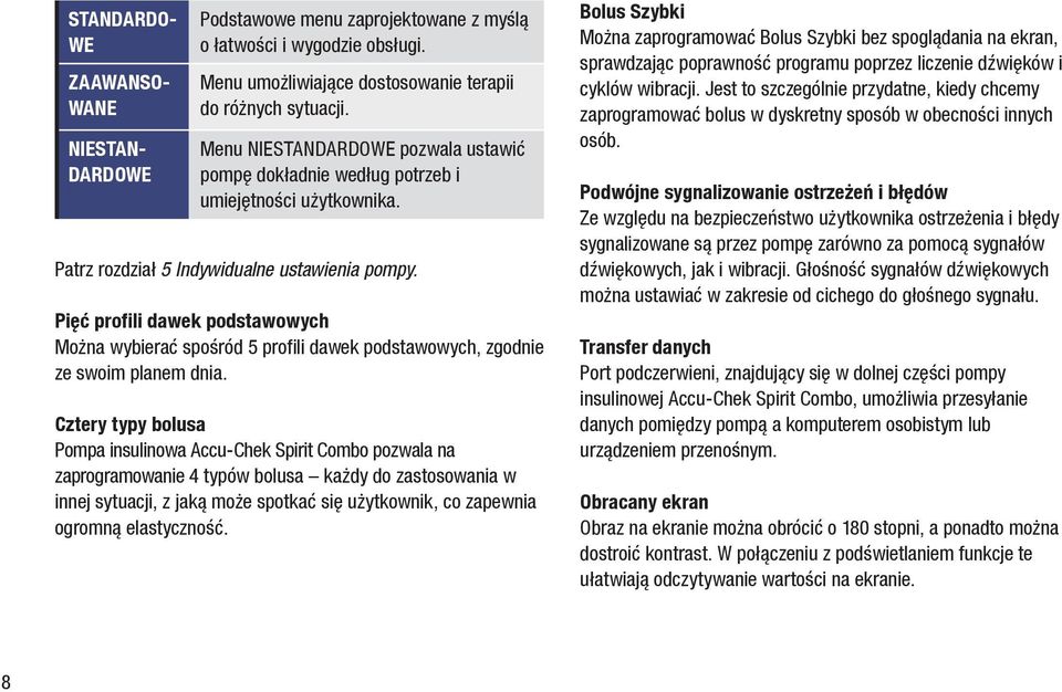 Pięć profili dawek podstawowych Można wybierać spośród 5 profili dawek podstawowych, zgodnie ze swoim planem dnia.