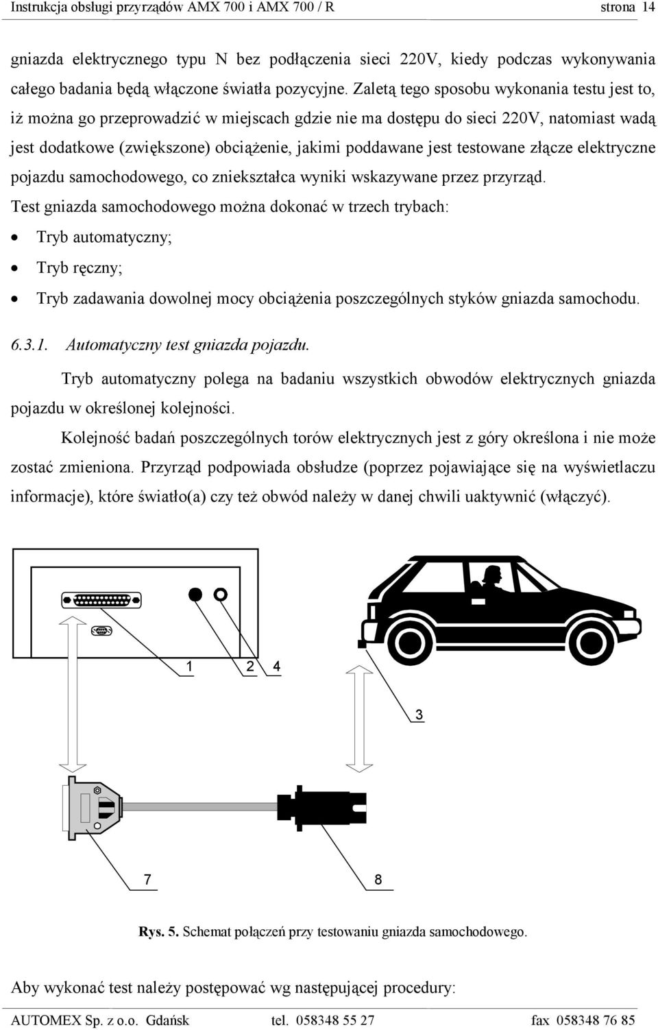 testowane złącze elektryczne pojazdu samochodowego, co zniekształca wyniki wskazywane przez przyrząd.