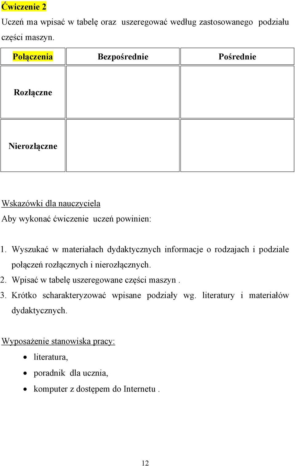 Wyszukać w materiałach dydaktycznych informacje o rodzajach i podziale połączeń rozłącznych i nierozłącznych. 2.