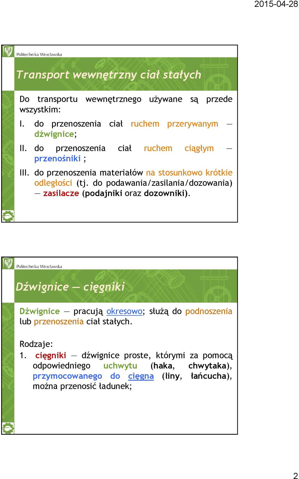 do podawania/zasilania/dozowania) zasilacze (podajniki oraz dozowniki).