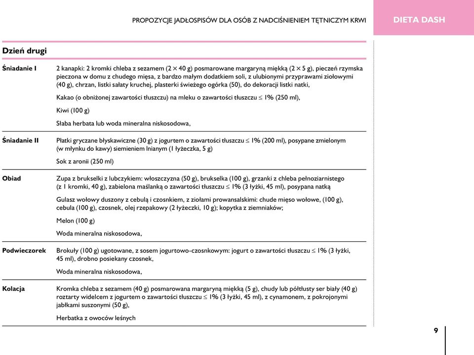 dekoracji listki natki, Kakao (o obniżonej zawartości tłuszczu) na mleku o zawartości tłuszczu 1% (250 ml), Kiwi (100 g) Słaba herbata lub woda mineralna niskosodowa, Płatki gryczane błyskawiczne (30