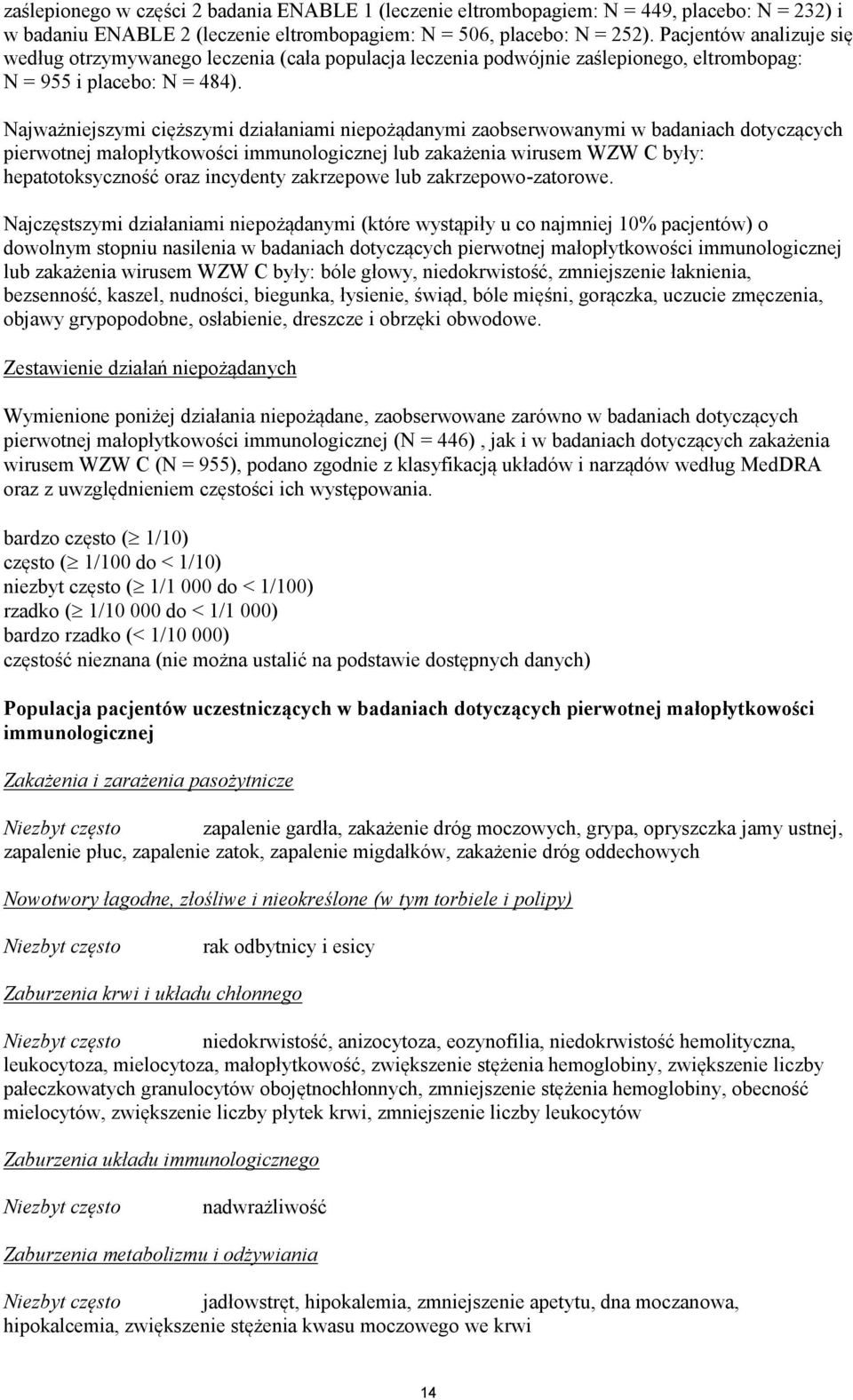 Najważniejszymi cięższymi działaniami niepożądanymi zaobserwowanymi w badaniach dotyczących pierwotnej małopłytkowości immunologicznej lub zakażenia wirusem WZW C były: hepatotoksyczność oraz