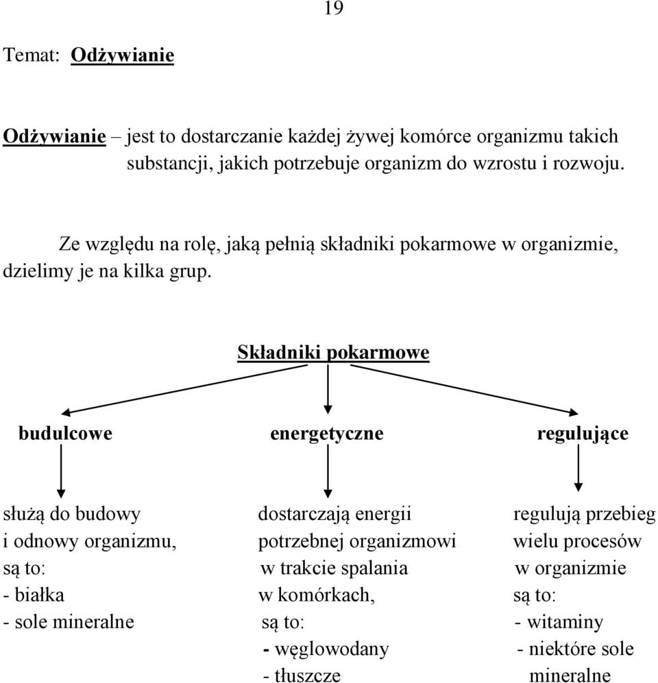 Składniki pokarmowe budulcowe energetyczne regulujące służą do budowy dostarczają energii regulują przebieg i odnowy organizmu, potrzebnej