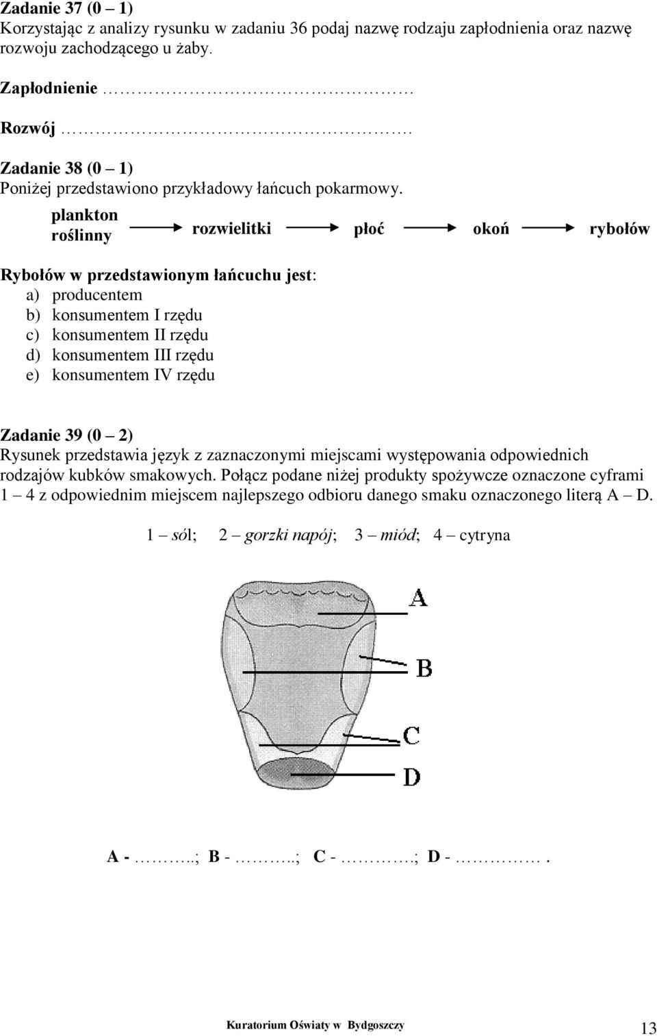 plankton roślinny rozwielitki płoć okoń rybołów Rybołów w przedstawionym łańcuchu jest: a) producentem b) konsumentem I rzędu c) konsumentem II rzędu d) konsumentem III rzędu e)