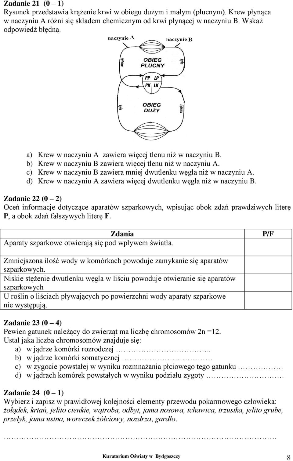 d) Krew w naczyniu A zawiera więcej dwutlenku węgla niż w naczyniu B.