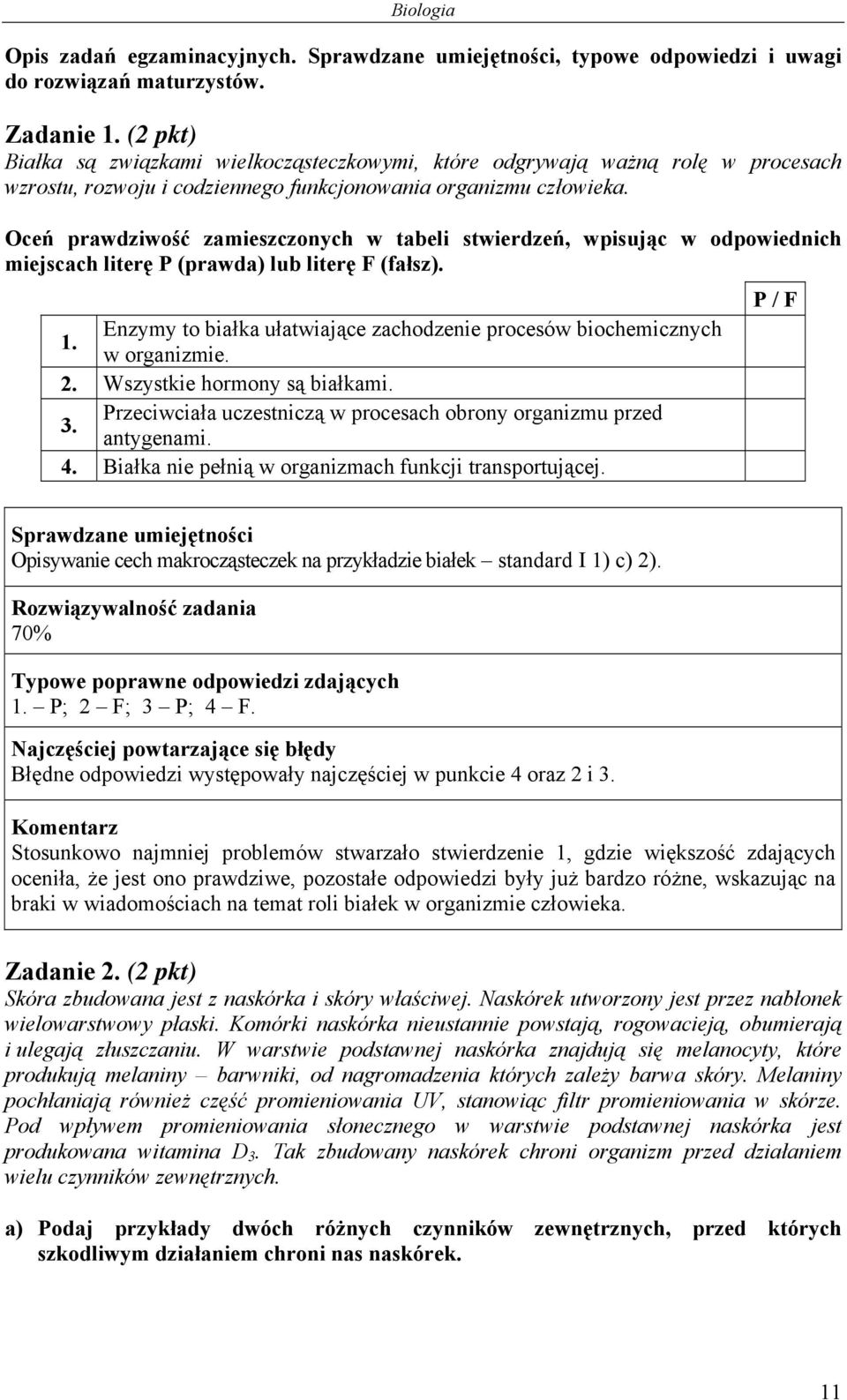 Oceń prawdziwość zamieszczonych w tabeli stwierdzeń, wpisując w odpowiednich miejscach literę P (prawda) lub literę F (fałsz). 1.