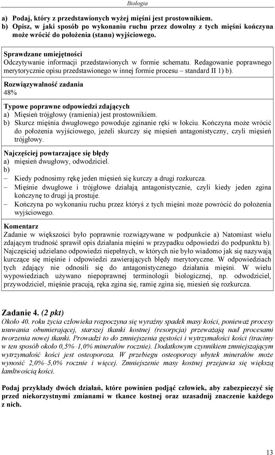 Redagowanie poprawnego merytorycznie opisu przedstawionego w innej formie procesu standard II 1) b). 48% a) Mięsień trójgłowy (ramienia) jest prostownikiem.