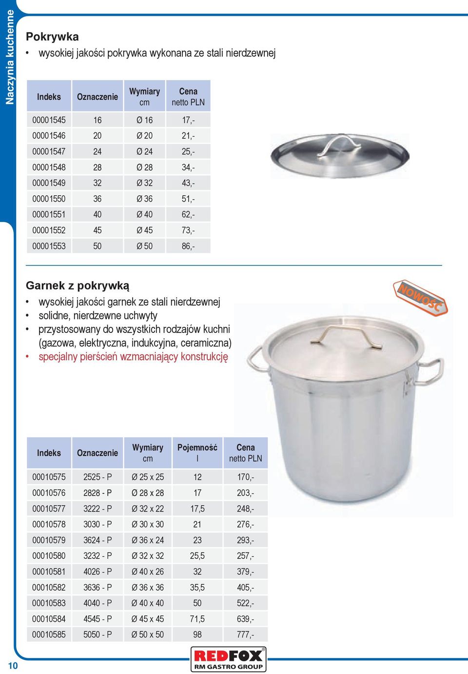 wszystkich rodzajów kuchni (gazowa, elektryczna, indukcyjna, ceramiczna) specjalny pierścień wzmacniający konstrukcję l 00010575 2525 - P Ø 25 x 25 12 170,- 00010576 2828 - P Ø 28 x 28 17 203,-