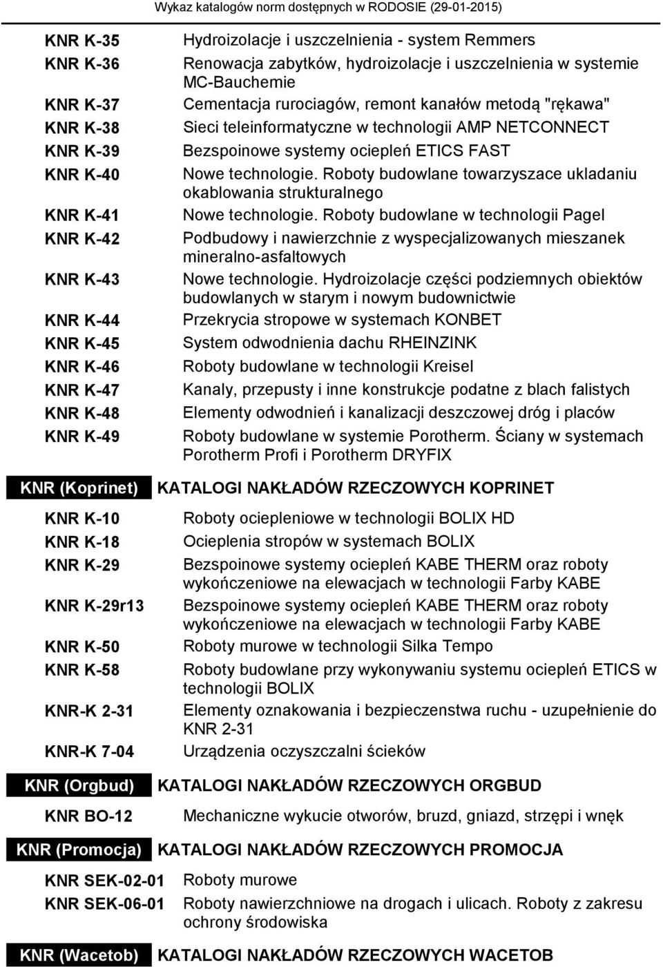 remont kanałów metodą "rękawa" Sieci teleinformatyczne w technologii AMP NETCONNECT Bezspoinowe systemy ociepleń ETICS FAST Nowe technologie.