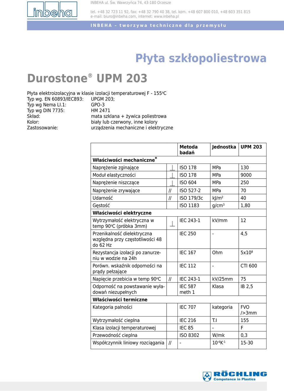 Naprężenie zginające ISO 178 MPa 130 Moduł elastyczności ISO 178 MPa 9000 Naprężenie niszczące ISO 604 MPa 250 Naprężenie zrywające // ISO 527-2 MPa 70 Udarność // ISO 179/3c kj/m 2 40 Gęstość ISO