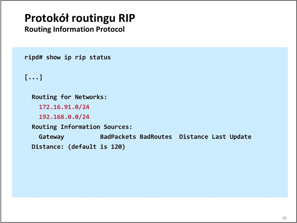 0/24 192.168.0.0/24 Routing Information Sources: Gateway