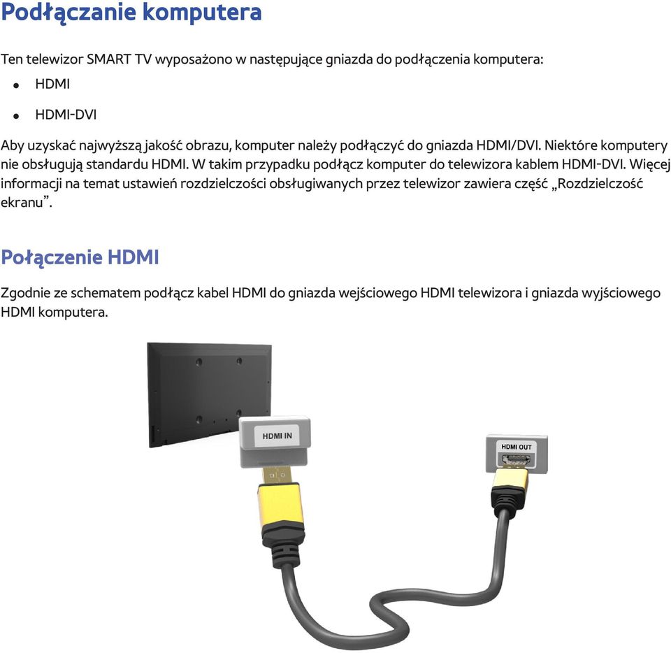 W takim przypadku podłącz komputer do telewizora kablem HDMI-DVI.