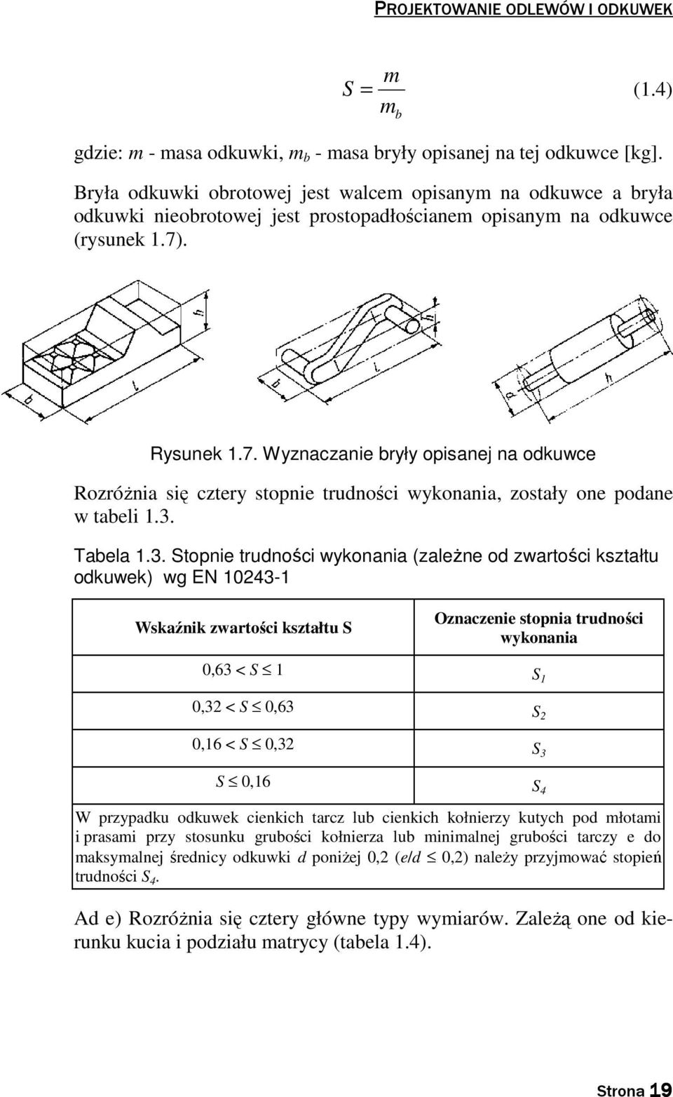 . Rysunek 1.7. Wyznaczanie bryły opisanej na odkuwce Rozróżnia się cztery stopnie trudności wykonania, zostały one podane w tabeli 1.3.