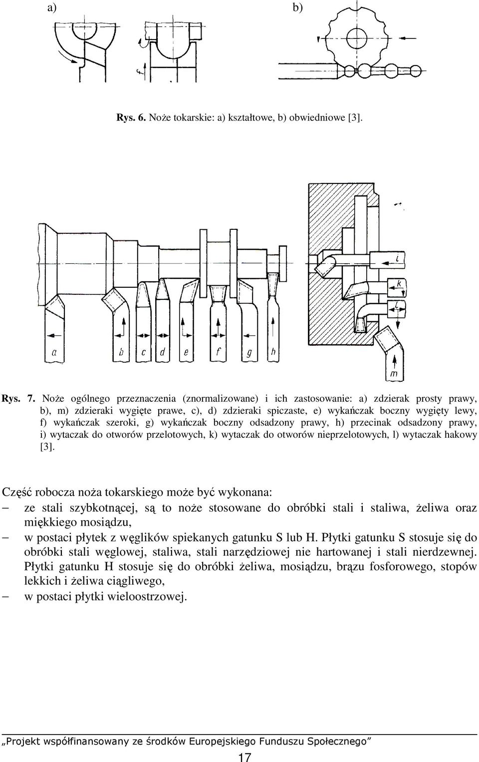 szeroki, g) wykańczak boczny odsadzony prawy, h) przecinak odsadzony prawy, i) wytaczak do otworów przelotowych, k) wytaczak do otworów nieprzelotowych, l) wytaczak hakowy [3].