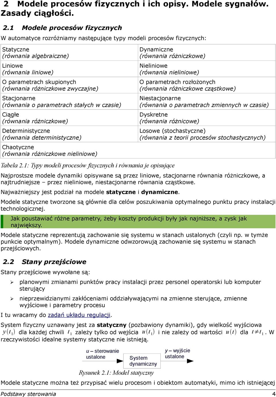 zwczajne) Stacjonarne (równania o parametrach stałch w czasie) Ciągłe (równania różniczkowe) Deterministczne (równania deterministczne) Dnamiczne (równania różniczkowe) Nieliniowe (równania