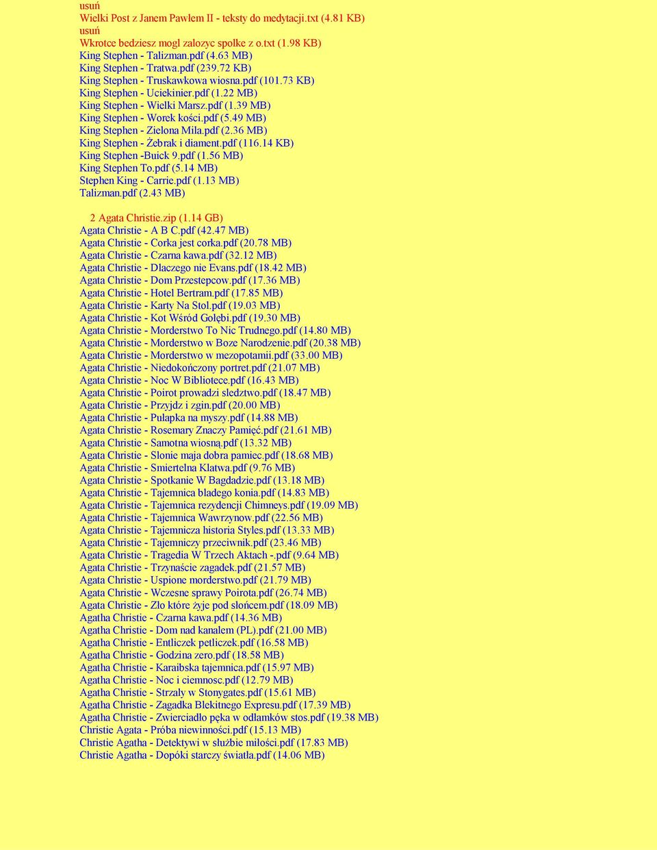 49 MB) King Stephen - Zielona Mila.pdf (2.36 MB) King Stephen - Żebrak i diament.pdf (116.14 KB) King Stephen -Buick 9.pdf (1.56 MB) King Stephen To.pdf (5.14 MB) Stephen King - Carrie.pdf (1.13 MB) Talizman.