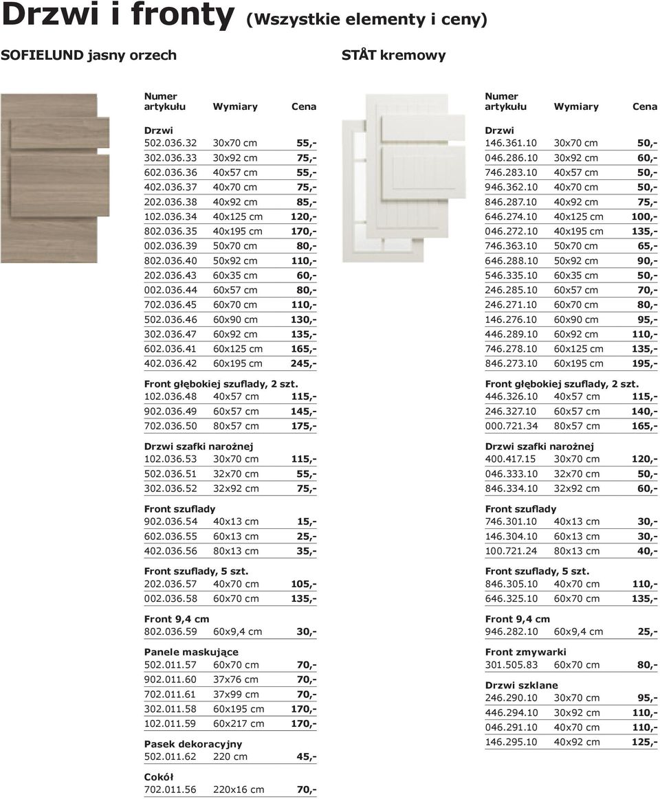 036.47 60x92 cm 135,- 602.036.41 60x125 cm 165,- 402.036.42 60x195 cm 245,- 102.036.48 40x57 cm 115,- 902.036.49 60x57 cm 145,- 702.036.50 80x57 cm 175,- szafki narożnej 102.036.53 30x70 cm 115,- 502.