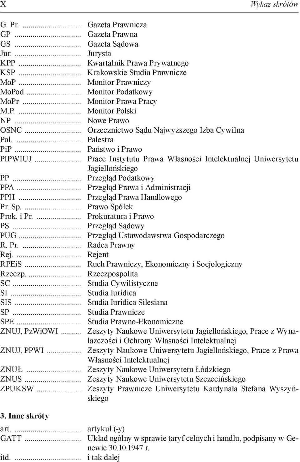 .. Prace Instytutu Prawa Własności Intelektualnej Uniwersytetu Jagiellońskiego PP... Przegląd Podatkowy PPA... Przegląd Prawa i Administracji PPH... Przegląd Prawa Handlowego Pr. Sp.