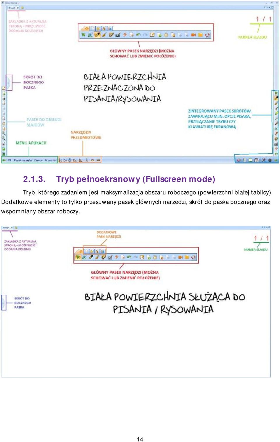 maksymalizacja obszaru roboczego (powierzchni białej tablicy).