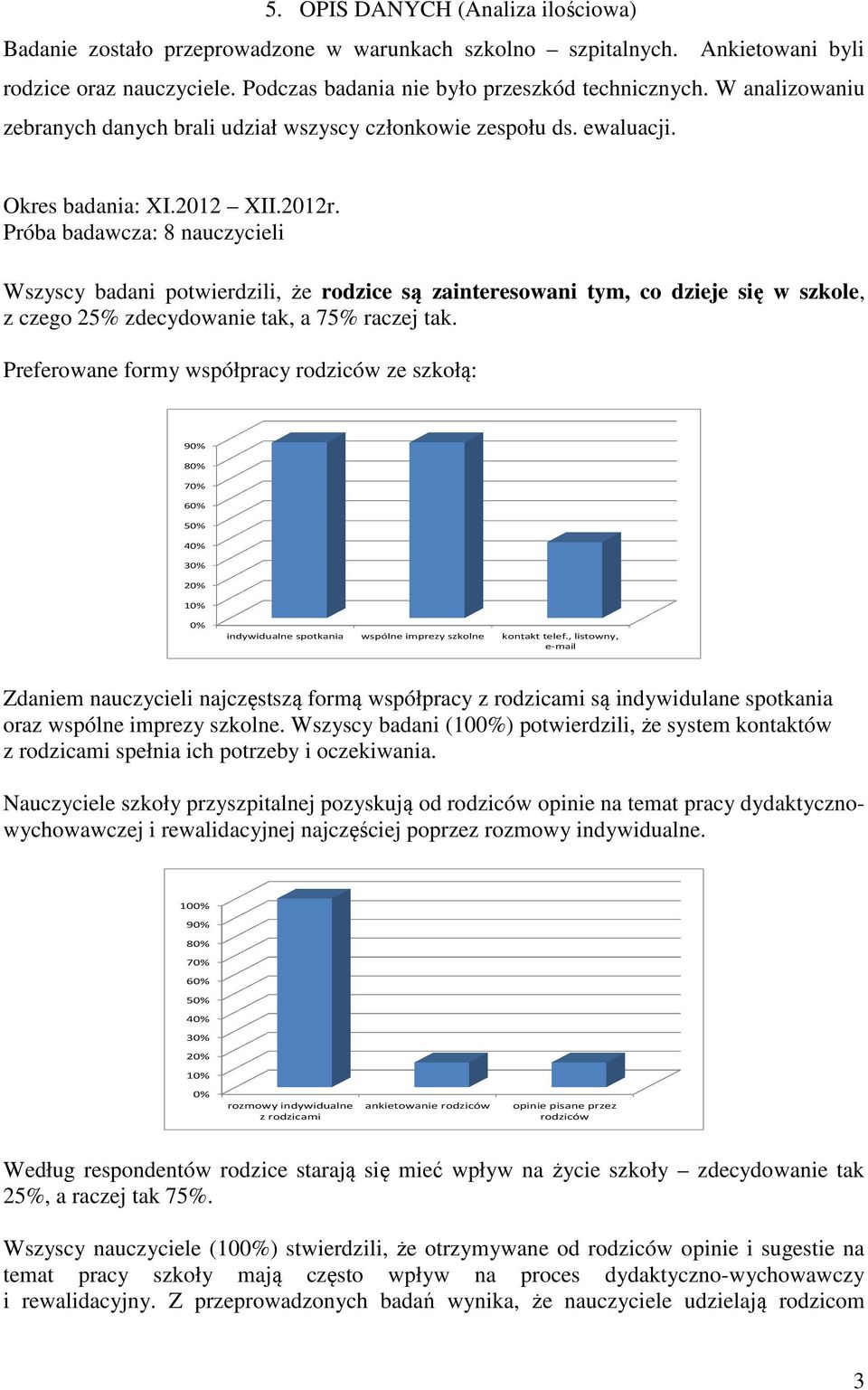 Próba badawcza: 8 nauczycieli Wszyscy badani potwierdzili, że rodzice są zainteresowani tym, co dzieje się w szkole, z czego 25% zdecydowanie tak, a 75% raczej tak.