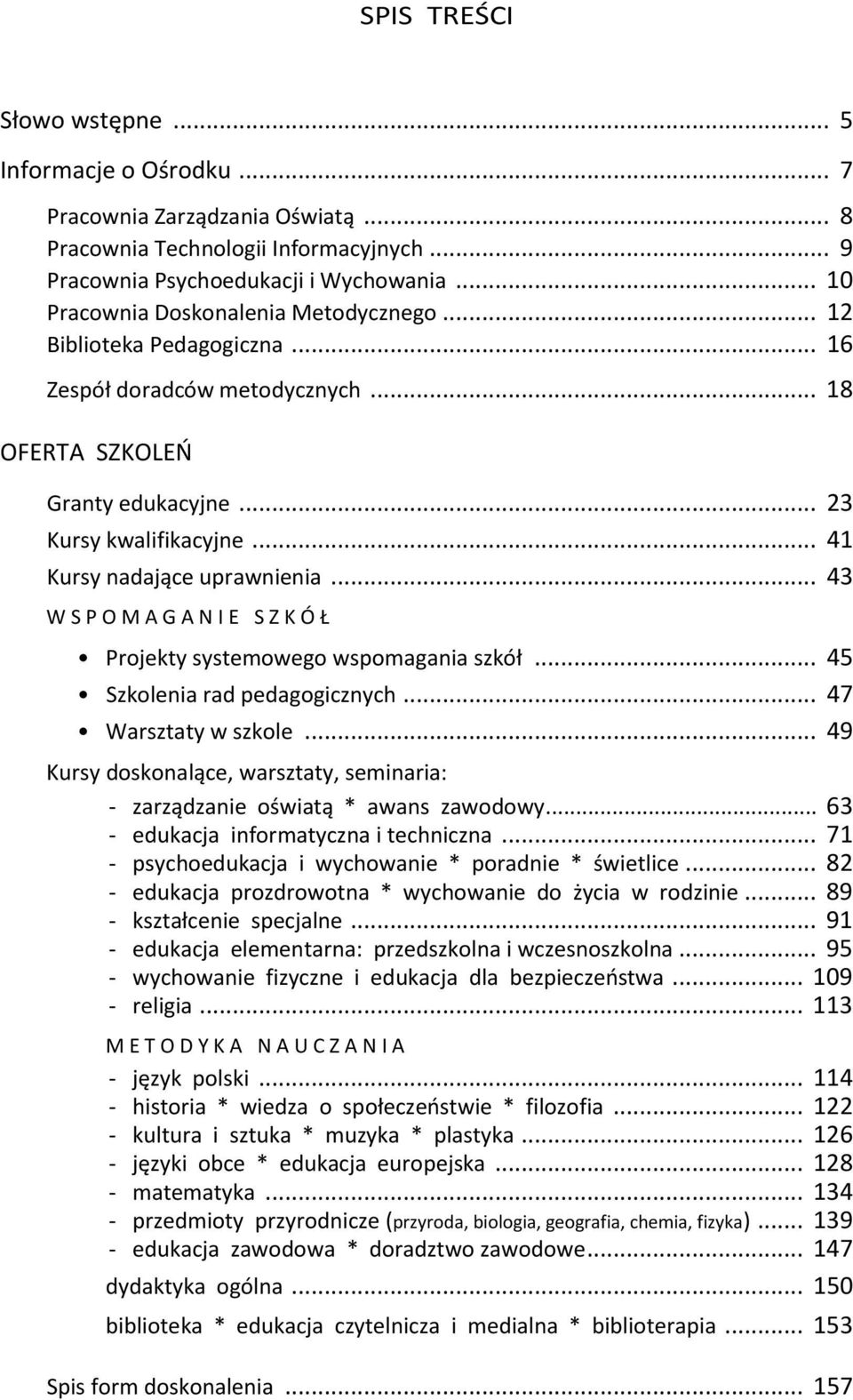 .. 41 Kursy nadające uprawnienia... 43 W S P O M A G A N I E S Z K Ó Ł Projekty systemowego wspomagania szkół... 45 Szkolenia rad pedagogicznych... 47 Warsztaty w szkole.