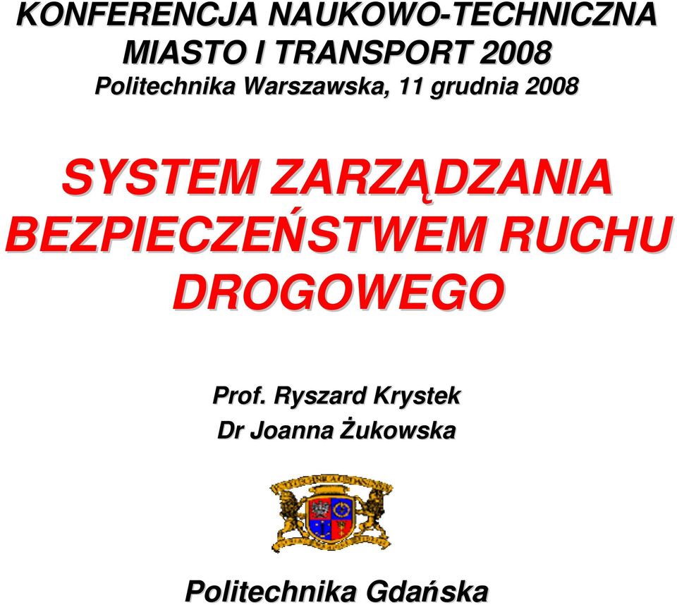 SYSTEM ZARZĄDZANIA BEZPIECZEŃSTWEM RUCHU DROGOWEGO