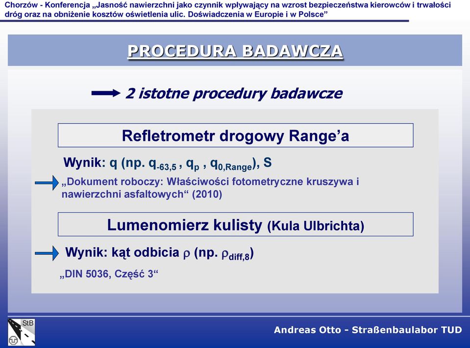 kruszywa i nawierzchni asfaltowych (2010) Wynik: kąt odbicia (np.