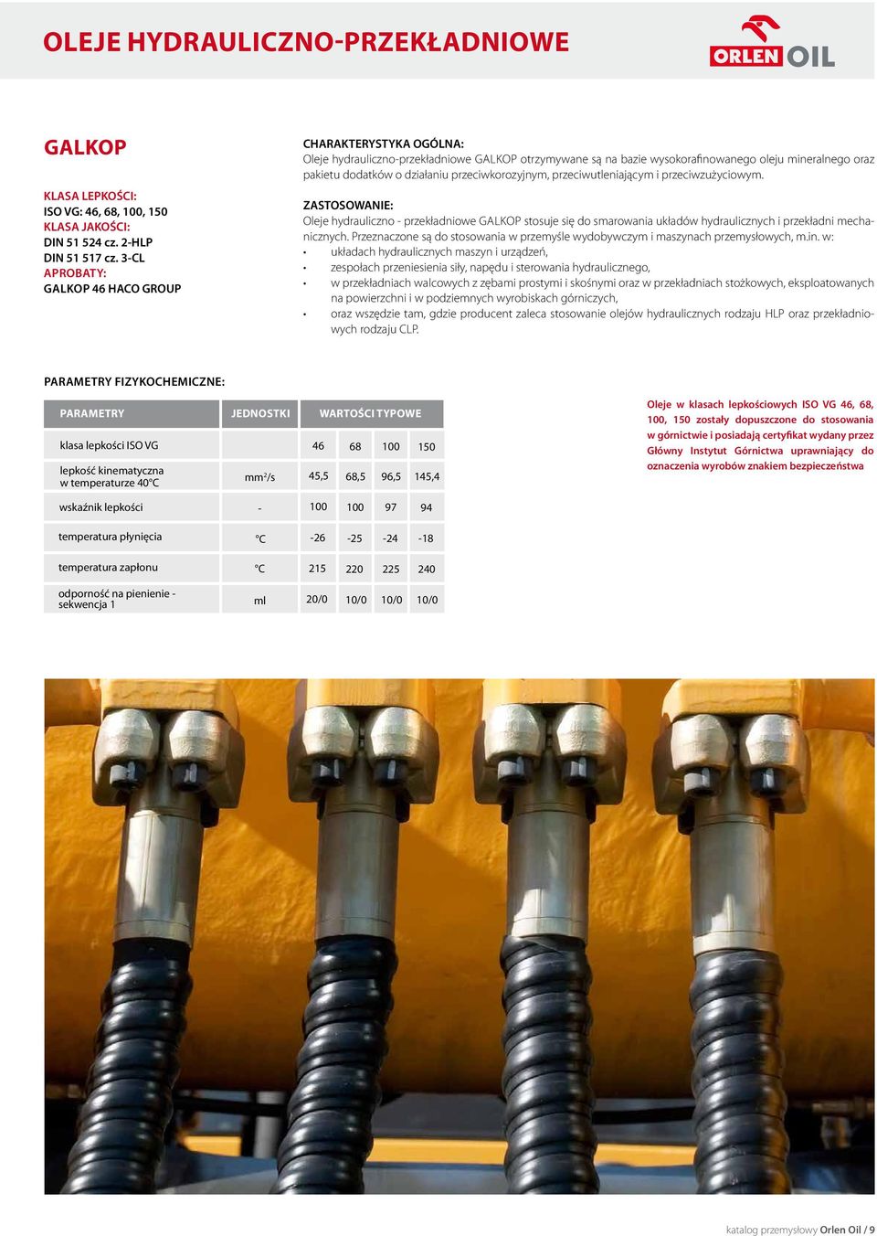 przeciwutleniającym i przeciwzużyciowym. Oleje hydrauliczno przekładniowe GALKOP stosuje się do smarowania układów hydraulicznych i przekładni mechanicznych.