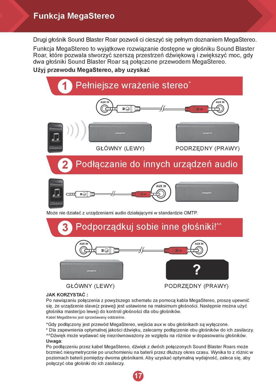 połączone przewodem MegaStereo.