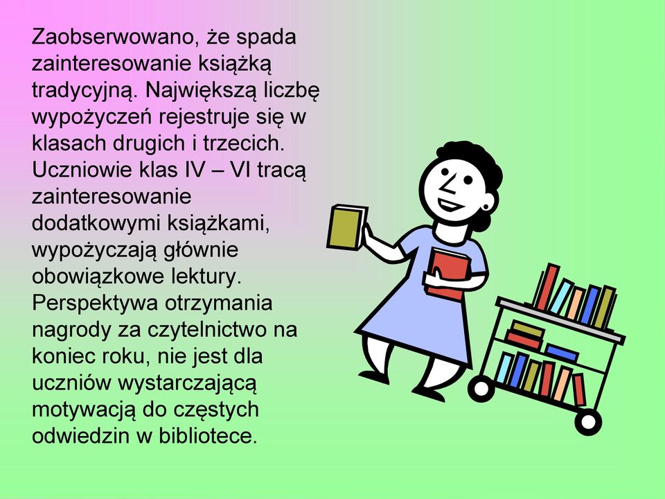 Uczniowie klas IV VI tracą zainteresowanie dodatkowymi książkami, wypożyczają głównie