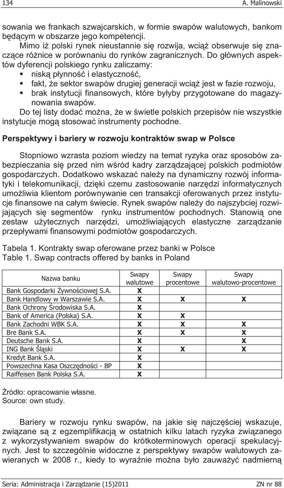 Do g ównych aspektów dyferencji polskiego rynku zaliczamy: nisk p ynno i elastyczno, fakt, e sektor swapów drugiej generacji wci jest w fazie rozwoju, brak instytucji finansowych, które by yby