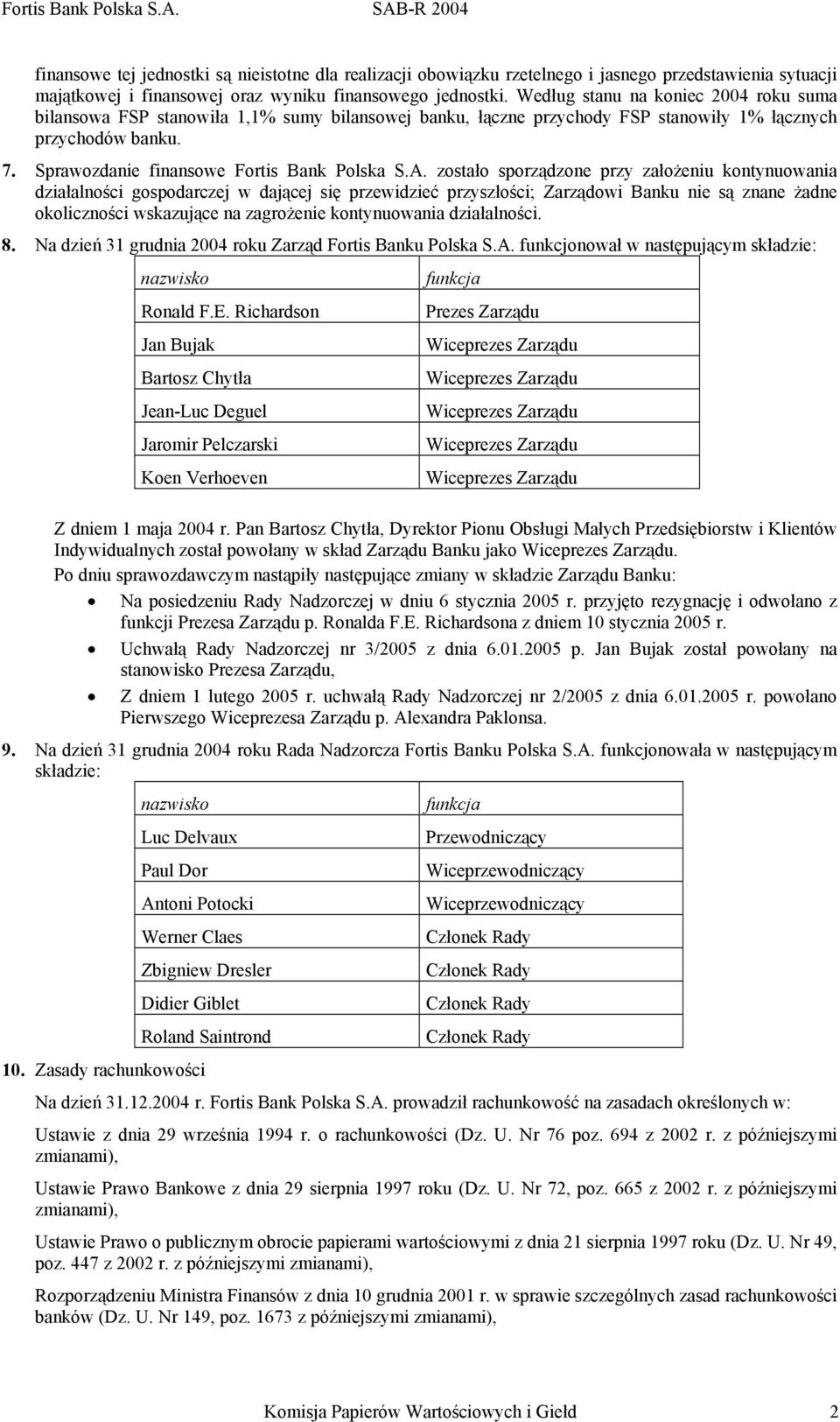 zostało sporządzone przy założeniu kontynuowania działalności gospodarczej w dającej się przewidzieć przyszłości; Zarządowi Banku nie są znane żadne okoliczności wskazujące na zagrożenie