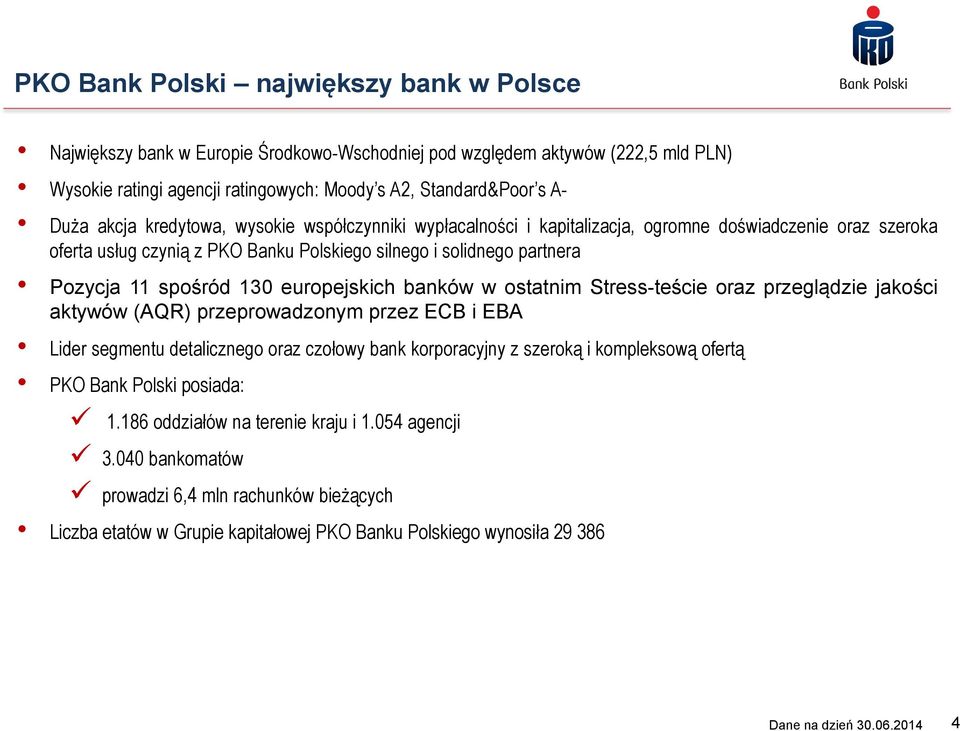 europejskich banków w ostatnim Stress-teście oraz przeglądzie jakości aktywów (AQR) przeprowadzonym przez ECB i EBA Lider segmentu detalicznego oraz czołowy bank korporacyjny z szeroką i kompleksową