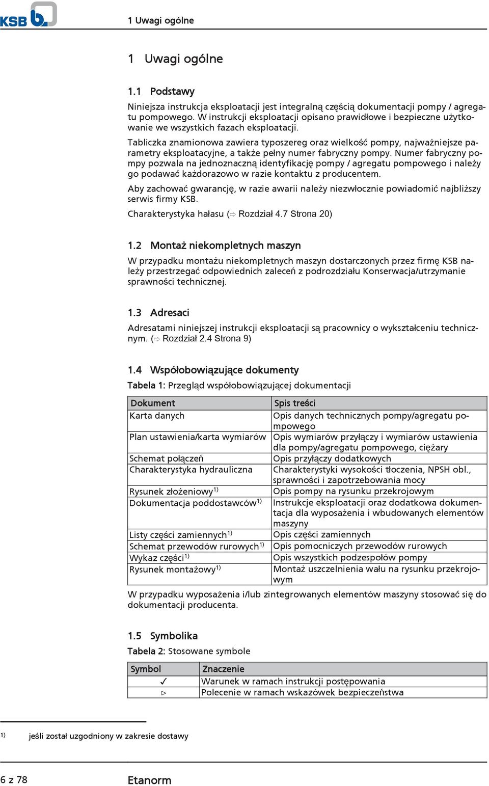 Tabliczka znamionowa zawiera typoszereg oraz wielkość pompy, najważniejsze parametry eksploatacyjne, a także pełny numer fabryczny pompy.