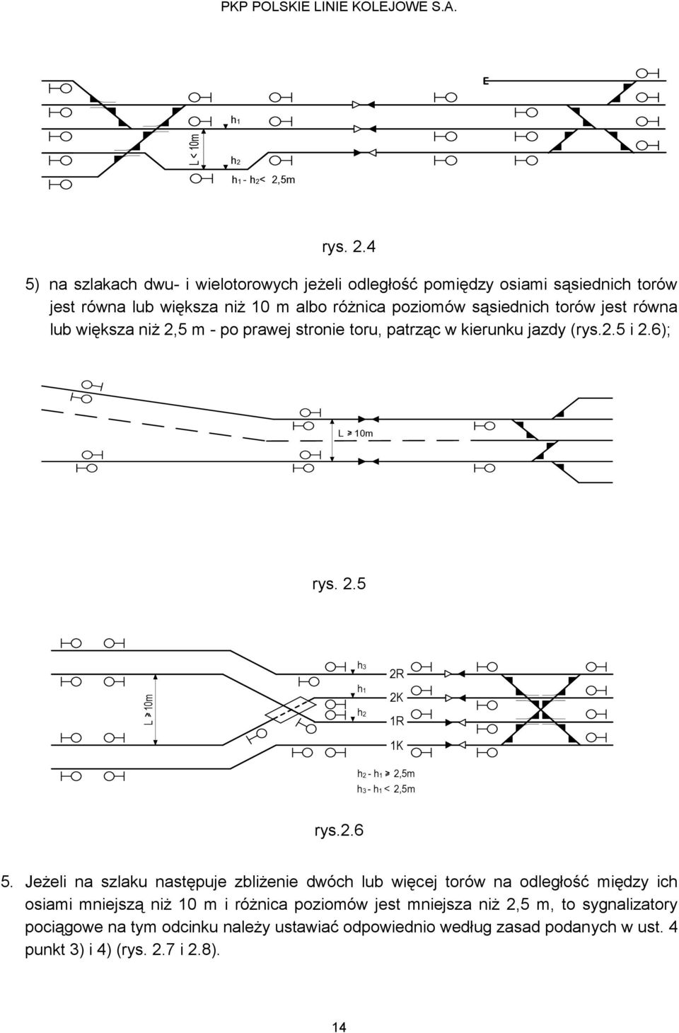 4 5) na szlakach dwu- i wielotorowych jeżeli odległość pomiędzy osiami sąsiednich torów jest równa lub większa niż 10 m albo różnica poziomów sąsiednich torów jest