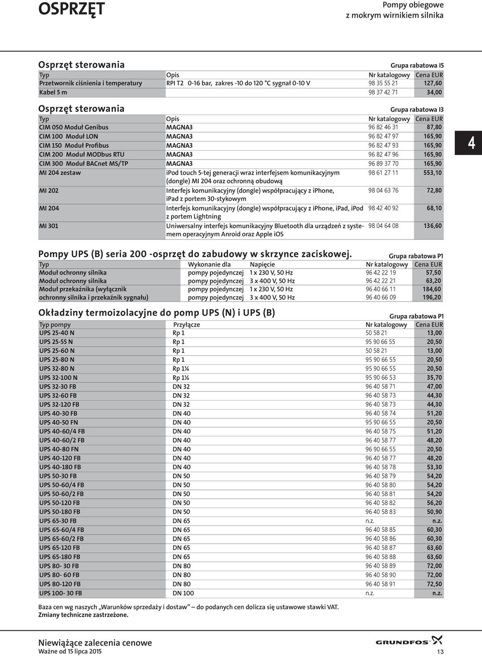 165,90 CIM 150 Moduł Profibus MAGNA3 96 82 47 93 165,90 CIM 200 Moduł MODbus RTU MAGNA3 96 82 47 96 165,90 CIM 300 Moduł BACnet MS/TP MAGNA3 96 89 37 70 165,90 MI 204 zestaw ipod touch 5-tej