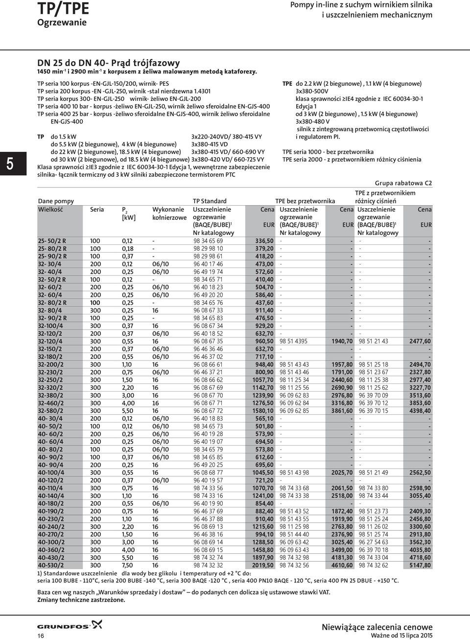 4301 TP seria korpus 300- EN-GJL-250 wirnik- żeliwo EN-GJL-200 TP seria 400 10 bar - korpus -żeliwo EN-GJL-250, wirnik żeliwo sferoidalne EN-GJS-400 TP seria 400 25 bar - korpus -żeliwo sferoidalne