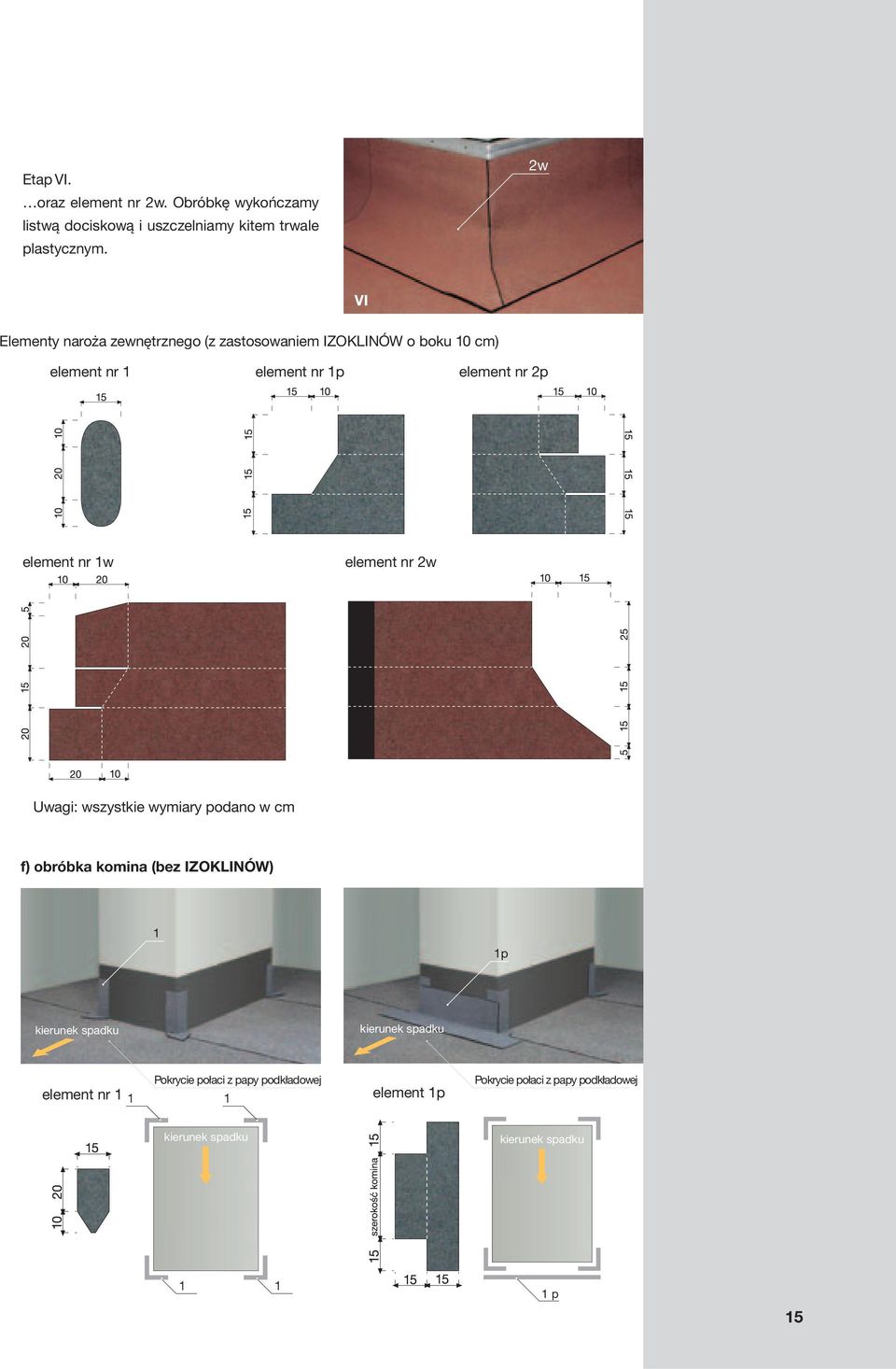 element nr 2p element nr 1w element nr 2w Uwagi: wszystkie wymiary podano w cm f) obróbka komina (bez