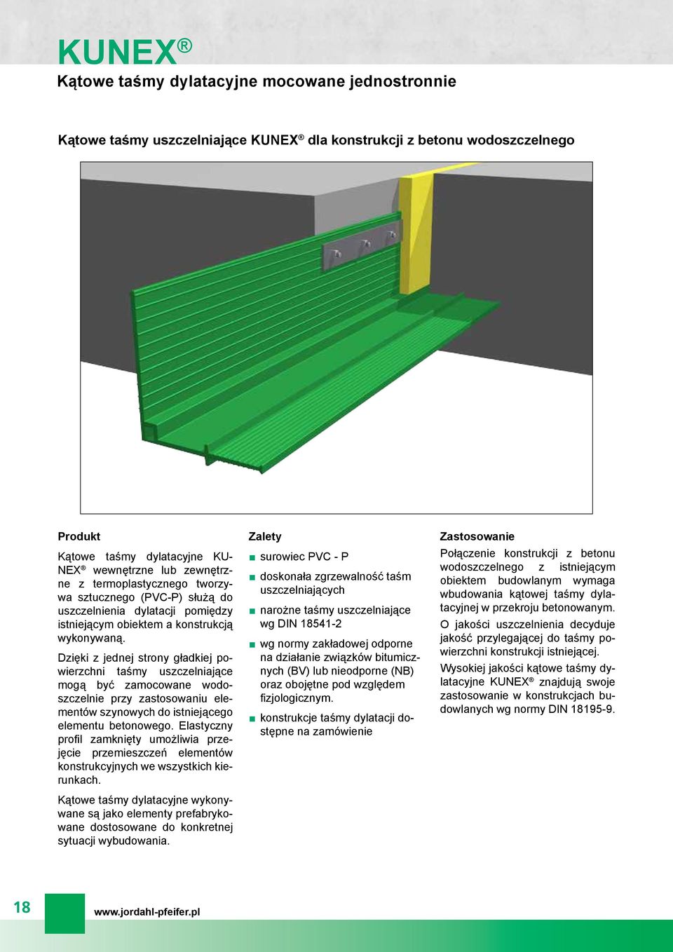 Dzięki z jednej strony gładkiej powierzchni taśmy uszczelniające mogą być zamocowane wodoszczelnie przy zastosowaniu elementów szynowych do istniejącego elementu betonowego.